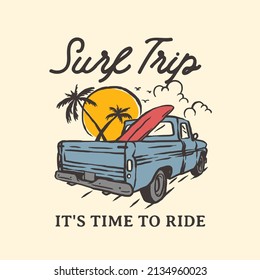 Vintage Hand Drawn Surfing Camp Car Adventures Logo Label