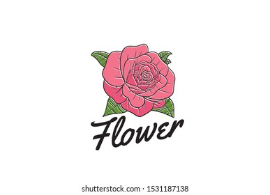 Vintage hand drawn tattoo rose flower floral with text logo design