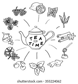 vintage hand drawn tea time and spices illustrations