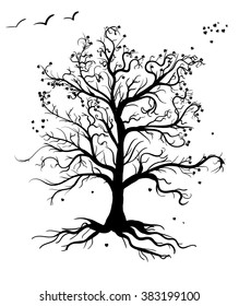 Vintage hand drawn  tree. Vector illustration.
