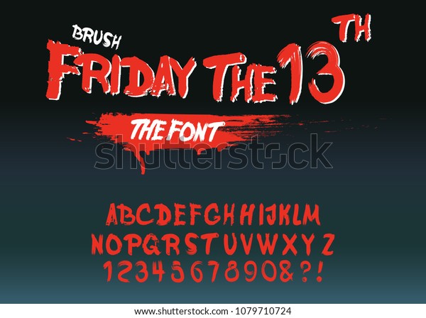 ビンテージ手描きの書体 金曜日13 レトロなスタイルのハロウィーンフォント かわいい不気味な文字 古い漫画や怖い映画ポスターに触発された ベクター イラスト のベクター画像素材 ロイヤリティフリー