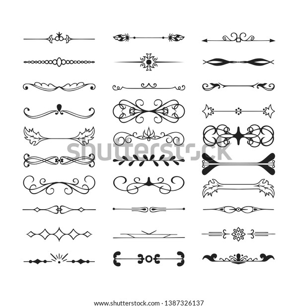 Vintage\
hand drawn vector dividers set. Calligraphic lines, wedding borders\
and laurels. Vector isolated floral ink\
elements.