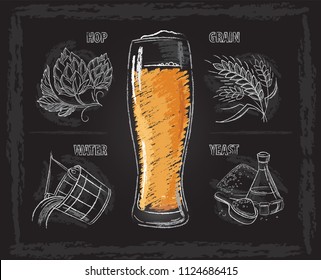 Vintage hand drawn vector illustrations of brewers components