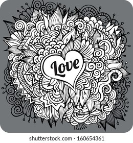 Vintage hand drawn vector Love theme greeting card