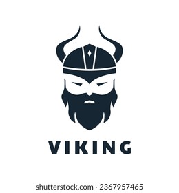 Vintage Hand Drawn Viking Head Helmet Logo Design. Vector Logo Icon.