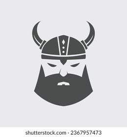 Vintage Hand Drawn Viking Head Helmet Logo Design. Vector Logo Icon.
