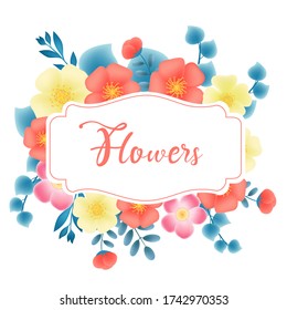Vintage hand drawn watercolor style blue leaves red blooming flowers vector illustration background, wallpaper element, white background, floral pattern