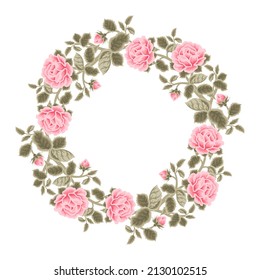 Vintage hand drawn wedding rose flower frame wreath vector illustration with leaf branch and floral bud