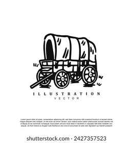 Vintage hand drawn western stage coach wagon vector art illustration