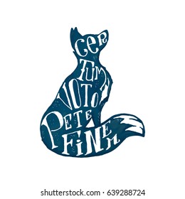 Vintage hand drawn wild animal label. Fox silhouette shape and typography elements - authentic handcrafted. Old style patch design. Rustic stamp vector t shirt template