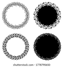 Vintage Hand Drawn Wild Leaves Wreaths Frame Circle Clip art Monogram Set. Design elements for journal monthly, cover, label, badge, packaging, invitation, card, wedding, etc.