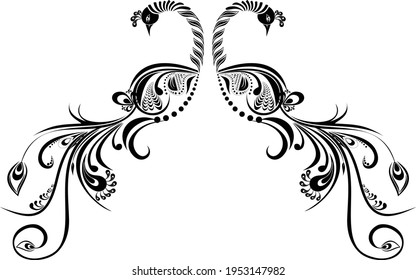 Vintage hand drew pattern black and white doodle peacock. design. Sketch for adult antistress colouring page, tattoo, poster, print, t-shirt, invitation, cards, banners, flyers, calendars