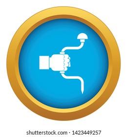 Vintage hand drill in man hand icon blue vector isolated on white background for any design