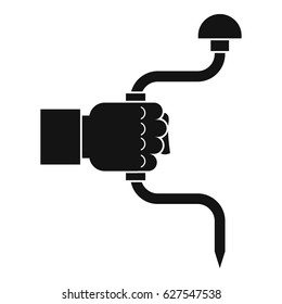 Vintage hand drill in man hand icon in simple style isolated on white background vector illustration