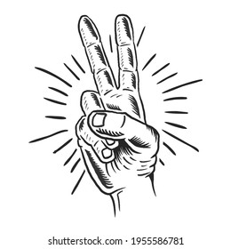 Vintage hand gesture of peace sign
