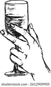 vintage hand with glass of wine