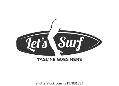 Vintage Hand Hold Surfboard for Surfing Tropical Travel Vacation Logo Design Vector