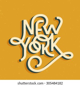 Vintage Hand lettered textured New York city t shirt apparel fashion print. Retro old school tee graphics. Custom type design. Hand drawn typographic composition. Hand crafted wall decor art poster.