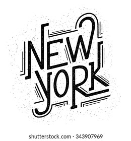 Vintage Hand lettered textured New York. Custom type design Hand drawn typographic composition. Wall decor art poster