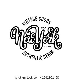 Vintage hand lettered t-shirt design. New york city text. Hand drawn typographic composition. Retro old school graphics. Vector illustration.