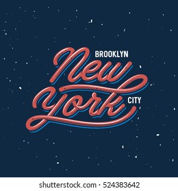 Vintage hand lettered t-shirt design. New york city text. Hand drawn typographic composition. Retro old school graphics. Vector illustration.