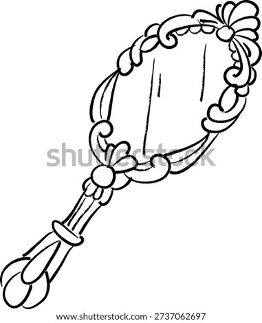 Vintage hand mirror line art illustration. Hand drawn elegant outline in modern minimalist style.