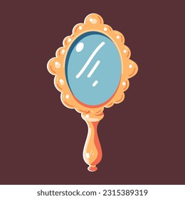 Vintage hand mirror vector cartoon illustration isolated on background.