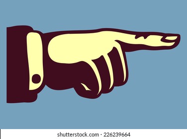 Vintage Hand With Pointing Finger Retro Vector Illustration, Good For Banners, Labels And 50s Styled Ads