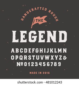 Vintage handcrafted serif font in traditional american style. Uppercase rough alphabet