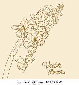 Vintage hand-drawing background with flowers. Vector illustration isolated on beige.  