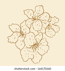 Vintage hand-drawing background with flowers. Vector illustration isolated on beige.  