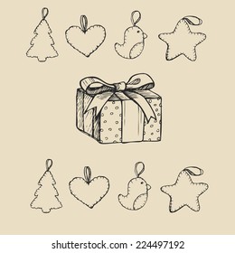 Vintage hand-drawing background with gift box. Vector illustration.