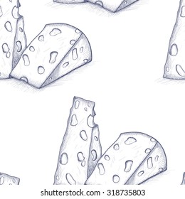 vintage hand-drawn cheese in sketch style seamkess pattern background