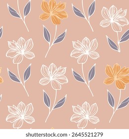 Vintage Hand-Drawn Floral Seamless Pattern – Elegant Botanical Background Design