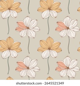 Vintage Hand-Drawn Floral Seamless Pattern – Elegant Botanical Background Design