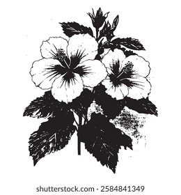 vintage hand-drawn hibiscus vector illustration with intricate floral details, perfect for botanical art, tropical designs, and classic nature-inspired compositions