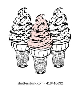 Vintage hand-drawn ice cream. Vector illustration.