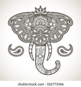 Vintage hand-drawn indian elephant head vector illustration