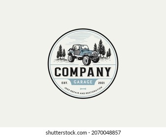 Vintage handdrawn jeep logo badge