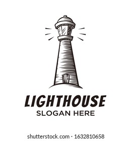 Vintage hand-drawn lighthouse logo, classic and rustic, very elegant for a company.