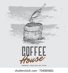 Vintage Hand-drawn Roasted Coffee Beans Logo. Isolated artwork object. Suitable for and any restaurant or cafe menu print media need.