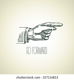 Vintage Hand-drawn Sign Pointer Hand. Vector Illustration 