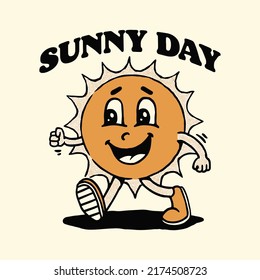 a vintage hand-drawn sun mascot illustration