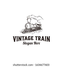 Vintage hand-drawn train logo, classic and rustic, very elegant for a company.