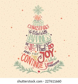 Vintage hand-lettering Christmas tree greeting card