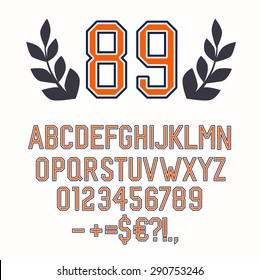 Vintage Handmade Alphabet, ABC Sport Font Set
Back To School Font, College Team, High School
Type Letters And Numbers Vector Design Elements.