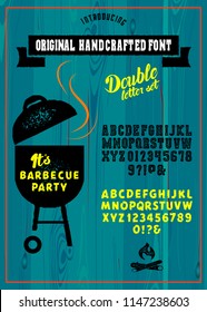 Vintage handmade font and alphabet. Design elements for BBQ party and invitation and other uses.