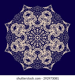 Vintage handmade knitted doily, vector. Round lace pattern