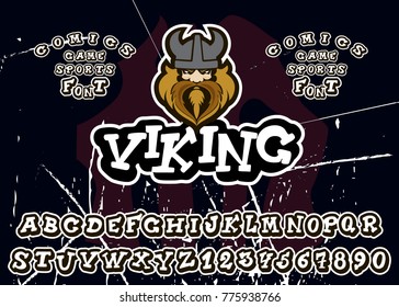 Vintage Handmade serif Font and Logo of the Viking for a fan of a Sports Club, Online Gaming or Comic books, Children's clothing, etc.