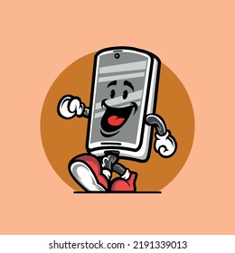 vintage handphone cartoon mascot illustration